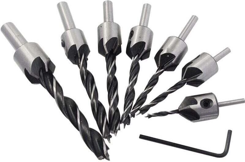 7er-Packung, 5 Senkbohrer zum Bohren von präzisen Fasen in Holz, 3–10 mm