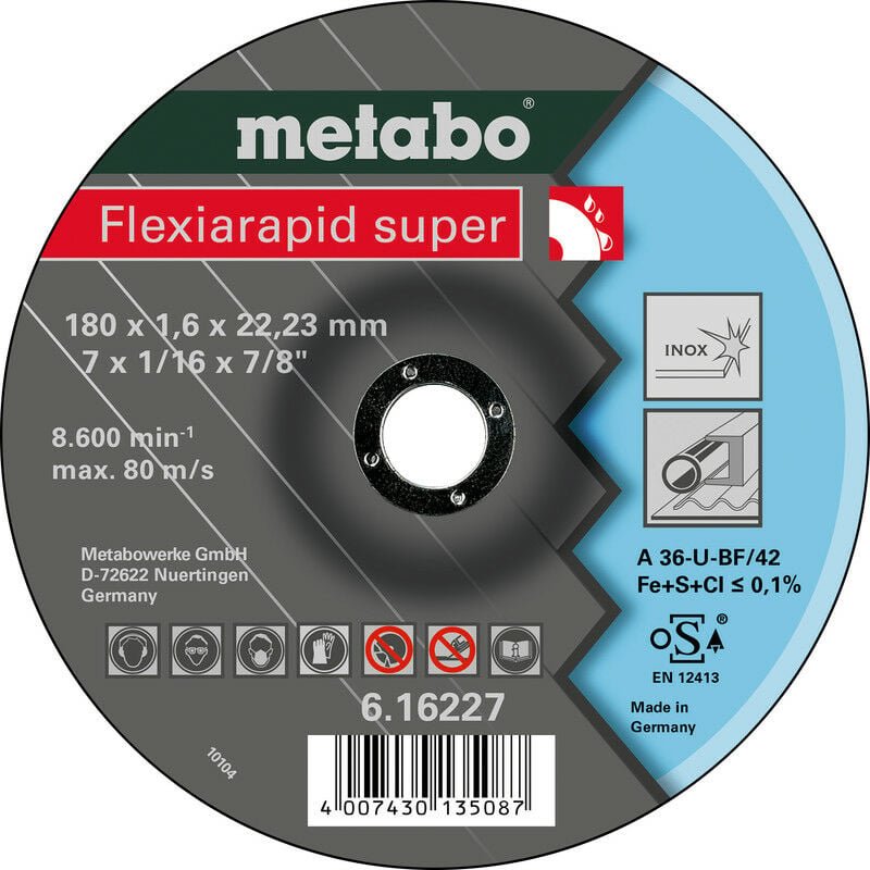 Thumbnail - Metabo - Flexiarapid super 180x1,6x22,23 Inox, Trennscheibe, gekröpfte Ausführung