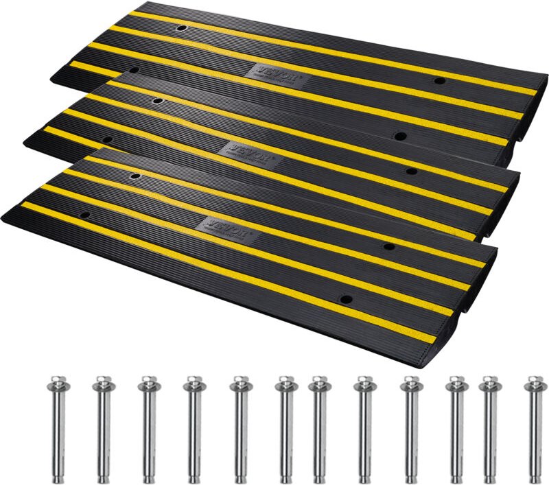 Vevor - 3x Schwellenrampe Vollgummi Türschwellenrampe Max. Belastbarkeit 15Tonnen Bordsteinrampe mit 5,5x3,5cm Kanal Rol...