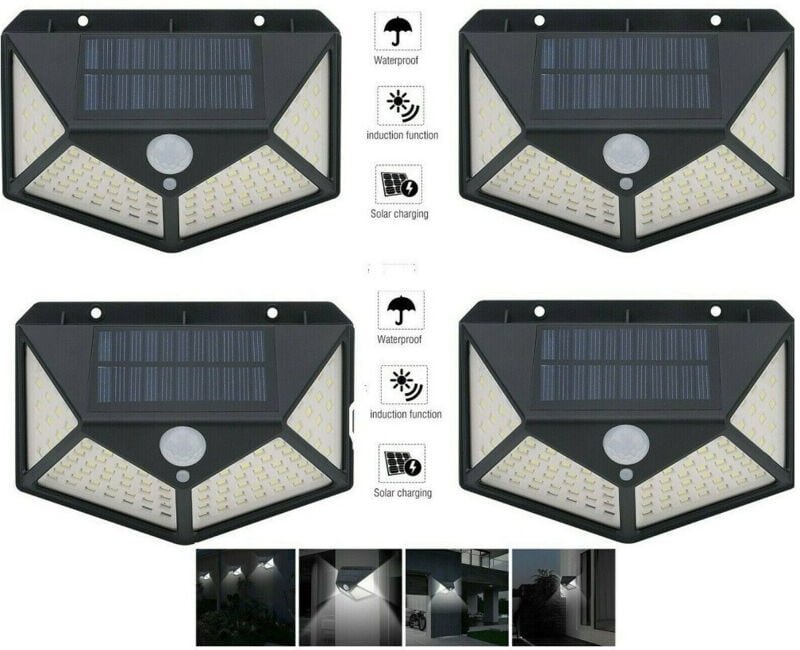 Trade Shop Traesio - Trade Shop - 4 Stück Solarbetriebene 100 led Außenstrahler Lampe Bewegungsmelder -