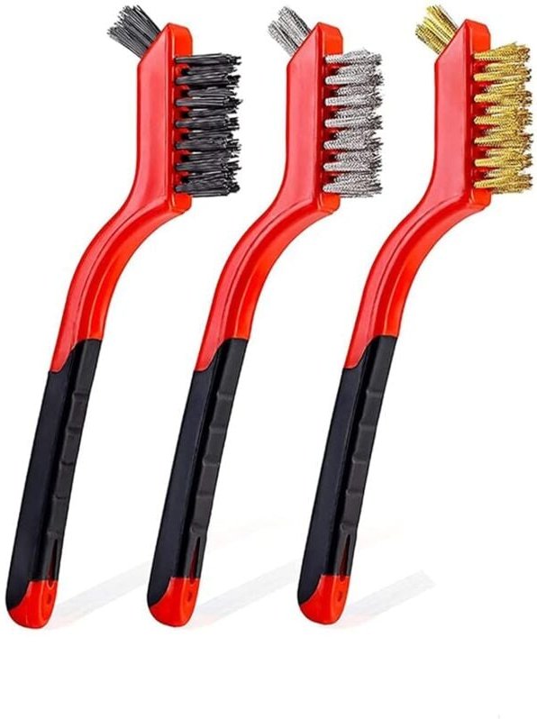 Bluedeer - 3 Stück Mehrzweck-Drahtbürste aus Edelstahl mit gebogenem Griff, Messingdrahtbürste, Edelstahlbürste, Nylonbü...