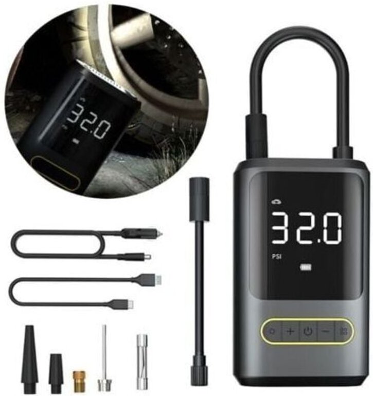 Elektrische Mini-Luftpumpe 6000 mAh, tragbarer Luftkompressor, 150 psi Akku-Reifenfüller mit digitalem LCD-Display, wied...