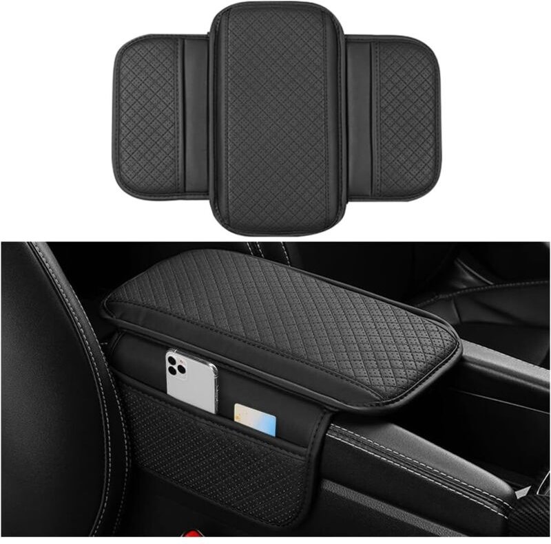 Anwendbare Auto-Mittelkonsolenabdeckung, Leder-Fahrzeugsesselkissen mit 2 Aufbewahrungstaschen, Auto-Innenraum-Sessel-Si...