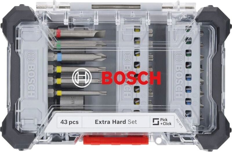 Bosch Schrauberbit-Set Extra Hard 43-teilig - Bit-Set mit Farbcodierung und robustem Koffer