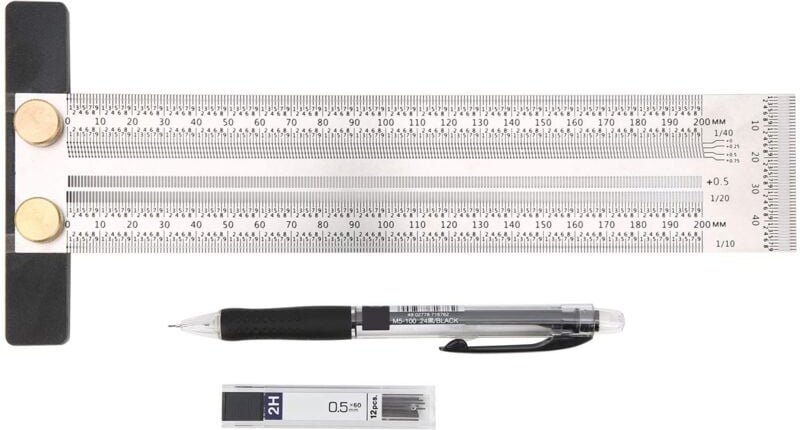 Ej.life - 200mm Holzbearbeitung Ultrapräzises Edelstahl t Lineal Markierungslineal Schreiber diy Messschreiber Linienwer...