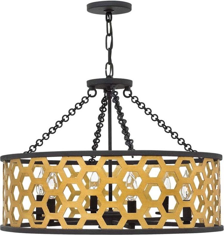 Deckenlampe Hängelampe Pendellampe Stahl Gold d 61cm Wohnzimmerleuchte 6 Flammig