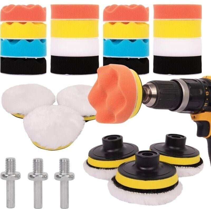 Kit de polissage de voiture 25 pièces - Tampon de polissage pour perceuse M10/M14, tournevis sans fil et polisseuses - D...