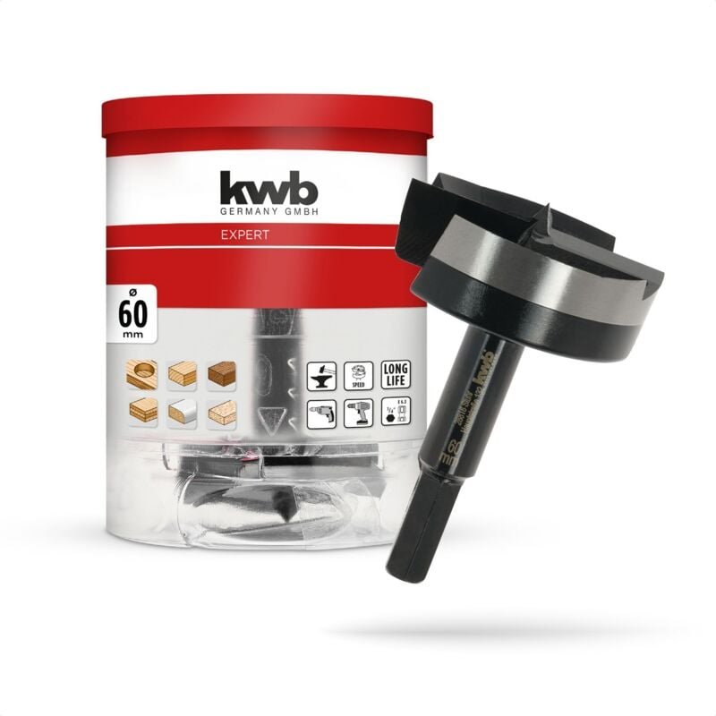 Forstnerbohrer, ø 60 mm, Topfbohrer (für Holz, geschmiedeter Bohrkopf, Spezialanschliff, schnelle, ausrissfreie Bohrlöch...