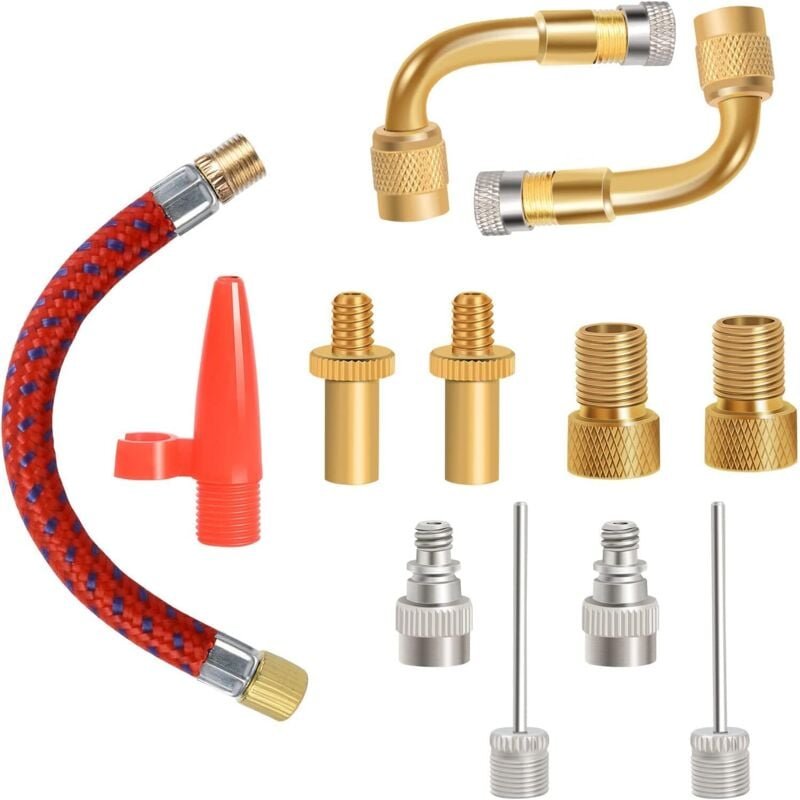 Thumbnail - Fahrradventil Adapter Set - Universelle Ventiladapter für Französisches, Schrader & Dunlop Ventil, Mit Dichtring für Luf...