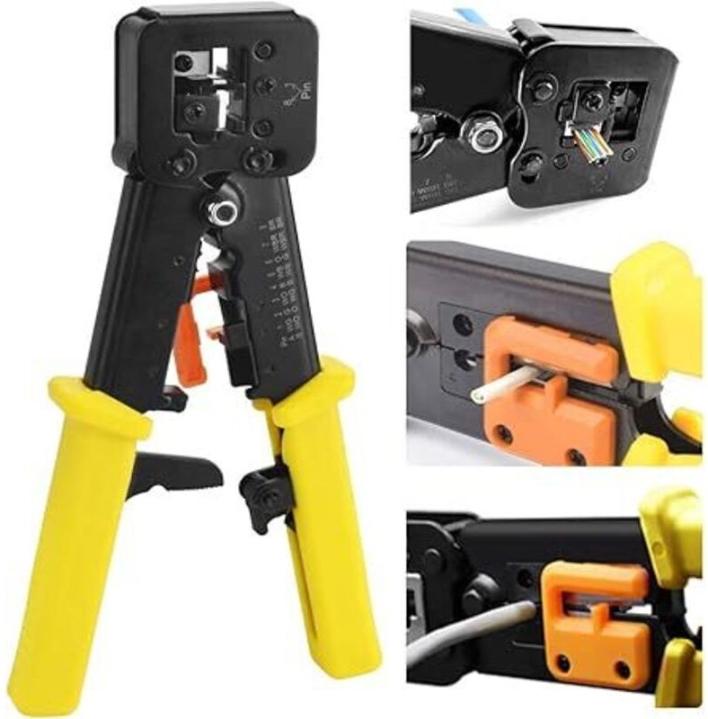 Crimpzange, Netzwerkzange, Profizange für Netzwerkstecker, Abisolier- und Schneidezange für Netzwerkstecker, Telefonkabe...
