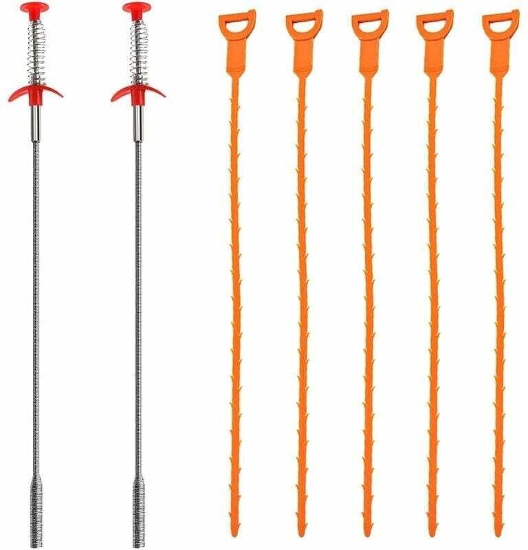 ZVD-7 Pcs Rohr Spirale, 20 Zoll/60cm Rohr Reiniger Haar Reinigung Werkzeuge, 2 Edelstahl & 5 Kunststoff