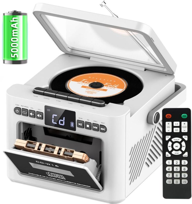 Tragbarer Boombox-CD-Player mit Kassettenlaufwerk, FM-Radio mit CD-Player, wiederaufladbarem Akku, Fernbedienung,