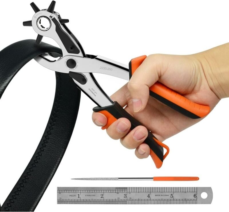 Lochzange, Leder-Lochzange, 6 austauschbare Lochgrößen und rotierender Locher, für Leder, Uhrengehäuse, Armbänder, Hunde...