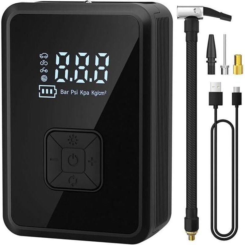 Tragbarer Luftkompressor, Autoreifenfüller, Autokompressor, 150 PSI, Typ-C-USB-Ladefunktion, LED-Lichtanzeige mit Aufbew...