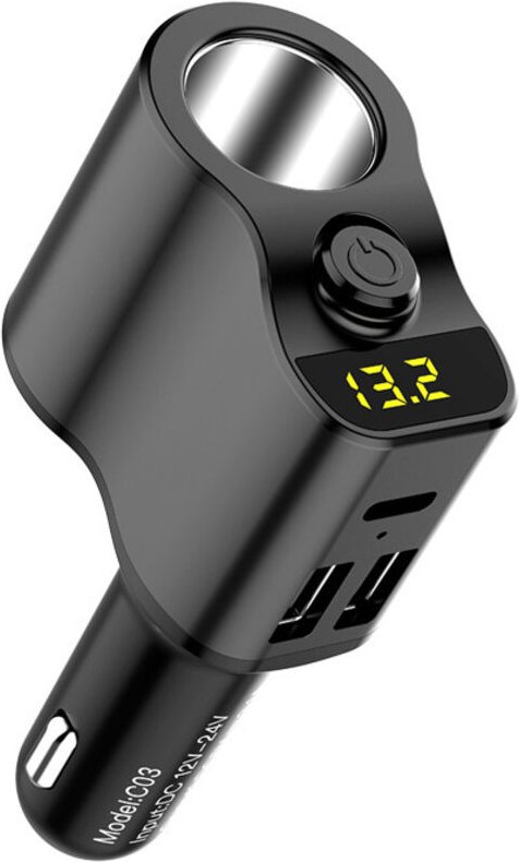 Zigarettenanzünder-Verlängerungskabel mit Netzteil, Mehrfachsteckdose und 2 USB-1PD-Anschlüssen, 12V/24V-Voltmeter, Kfz-...