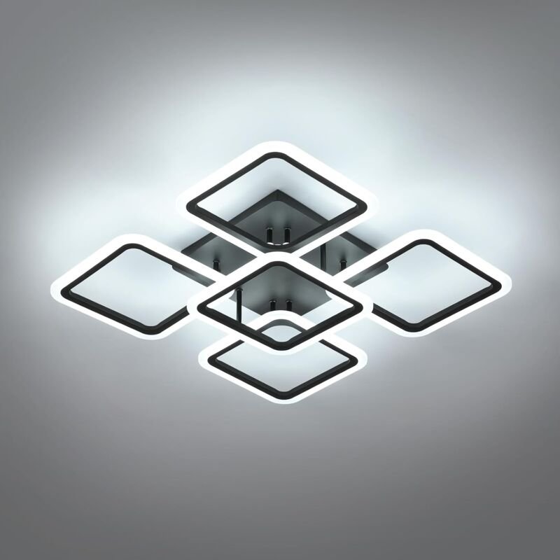 GOECO Moderne LED-Deckenleuchte, 60 W, 6800 lm, schwarze Acryl-LED-Deckenleuchte, 6500 K kaltweißes Licht, Innendeckenle...