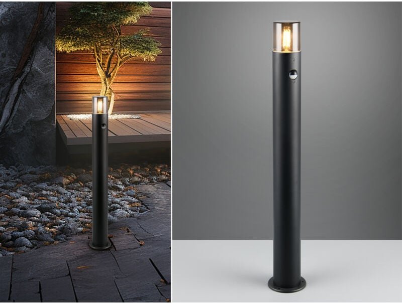 Trio Leuchten - Wegeleuchte hoosic mit Bewegungsmelder Schwarz/Rauchfarbig, Höhe 80cm