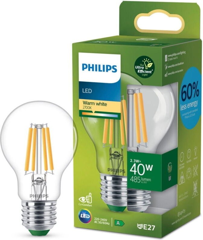 Philips - led 929003622701 led eek a (a - g) E27 Glühlampenform 2.3 w = 40 w Warmweiß (ø x l) 60 mm x