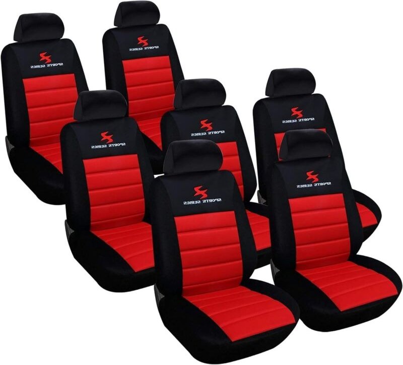 Thumbnail - 7er Sitzbezüge Auto Einzelsitzbezug universal Größe, Komplettset, Rot - Schwarz-Rot - Woltu