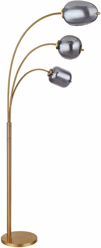 Stehlampe Stehleuchte Bogenlampe Wohnzimmerleuchte Schlafzimmerlampe, Metall Glas messing rauch, 3 Flammig E14, Fußschal...
