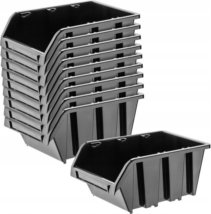 Werkstatt-Stapelkiste, aus pp Kunststoff, Schwarz, 10 Stück, 115 x 80 mm - Kadax