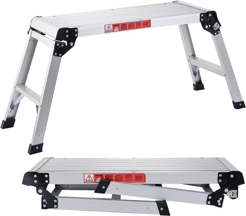 Costway - Alu Arbeitsplattform, Klappwerkbank mit Antirutschmatten, Arbeitsbühne 150 kg Tragfähigkeit, Trittbank mit Sic...
