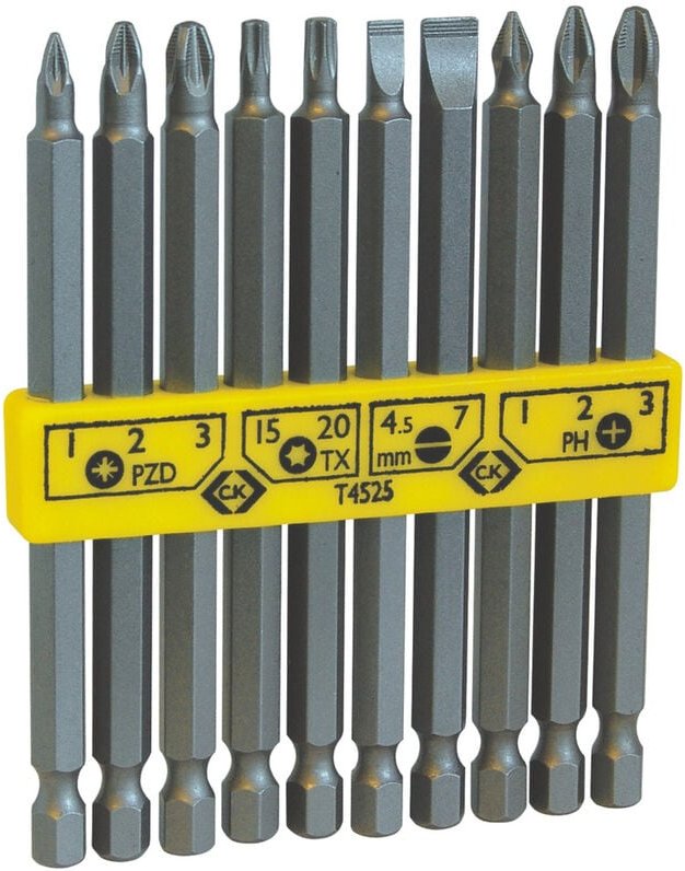 C.k T4525 Bit-Set 10teilig Schlitz, Kreuzschlitz Phillips, Kreuzschlitz Pozidriv, Innen-Sechsrund (