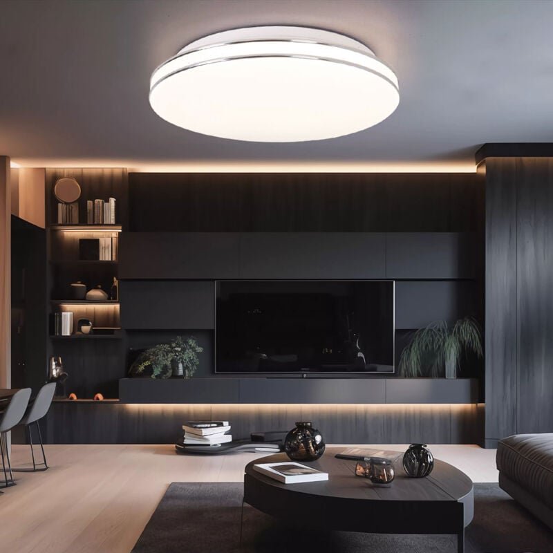 Thumbnail - Deckenlampe led Deckenleuchte Küchenlampe Wohnzimmerleuchte, opal weiß, 24W 1800lm warmweiß, DxH 37 x 8 cm