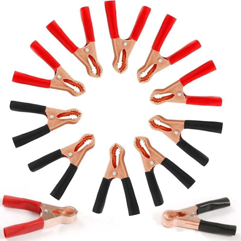 Bluedeer - Frypay 12 Stück Krokodilklemmen, Autobatterie Krokodilklemmen 50A, Pure Kupfer Isolierte Batterieklemmen, für...