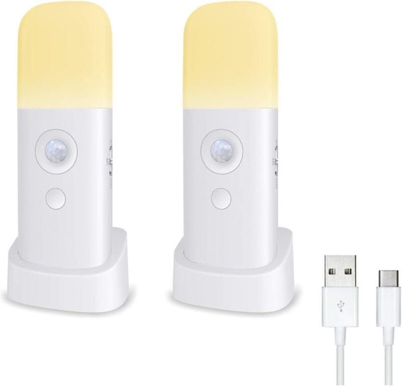 Thumbnail - BEBUSINGOTO Nachtlicht für Kinder, Lampe mit Bewegungsmelder, einstellbare Helligkeit, tragbar, wiederaufladbar (2er-Pac...