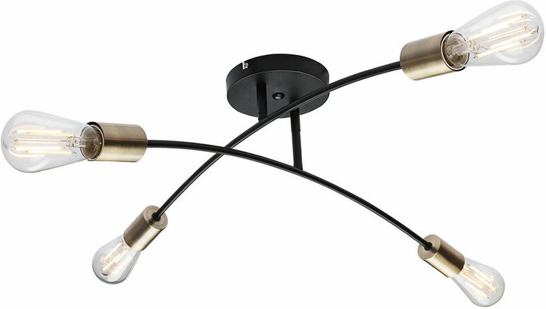 Deckenlampe Industriell Deckenleuchte Wohnzimmer 4 flammig Altmessing schwarz Deckenlampe, Metall, Fassungen 4x E27, DxH...