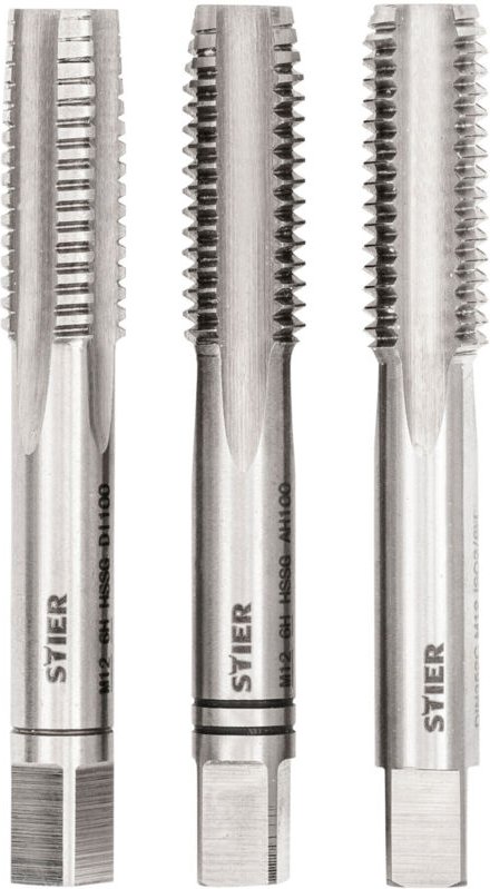 Handgewindebohrer Satz 3-teilig, Vor- Mittel- und Fertigschneider, din 352 hss-g M12, zur Herstellung von DIN13 Innengew...