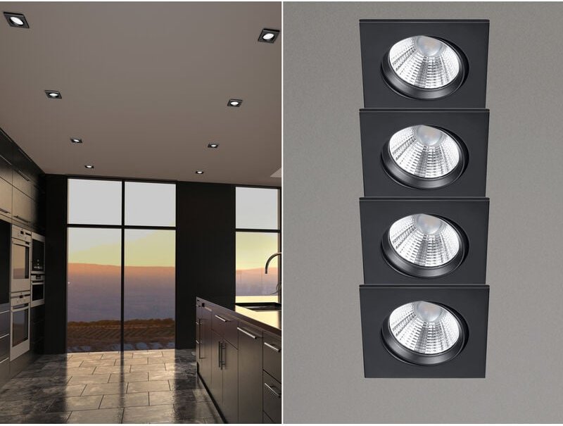 Trio Leuchten - Eckige led Einbaustrahler Decke im 4er Set schwenkbar dimmbar Schwarz matt 5,5W