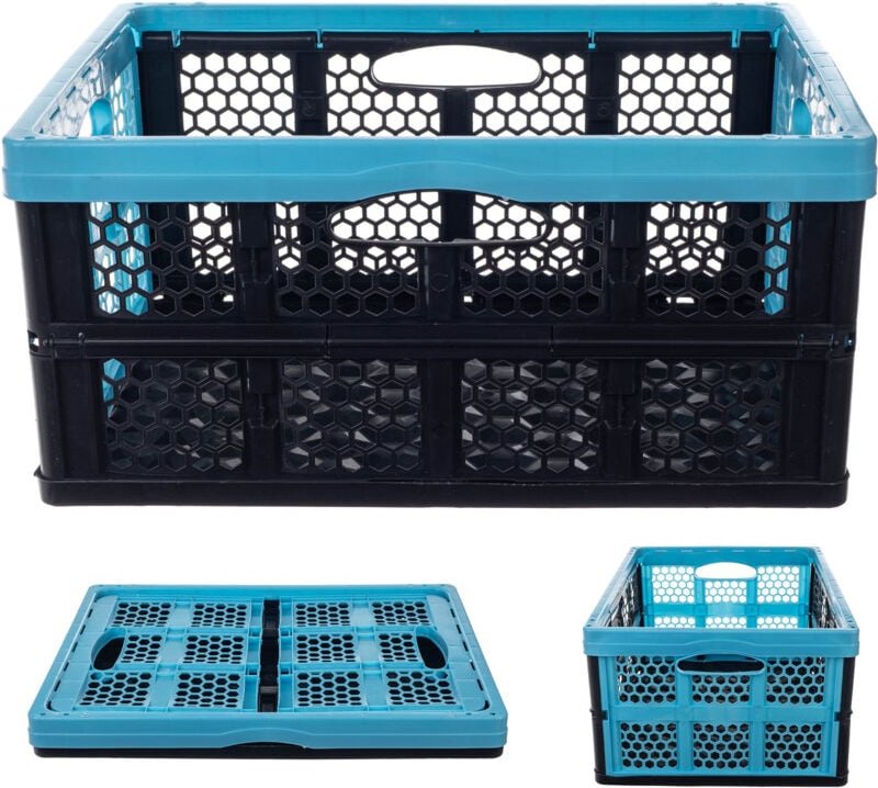 KADAX Klappkiste aus Kunststoff, Faltbare Lagerkiste, 32L, Blau