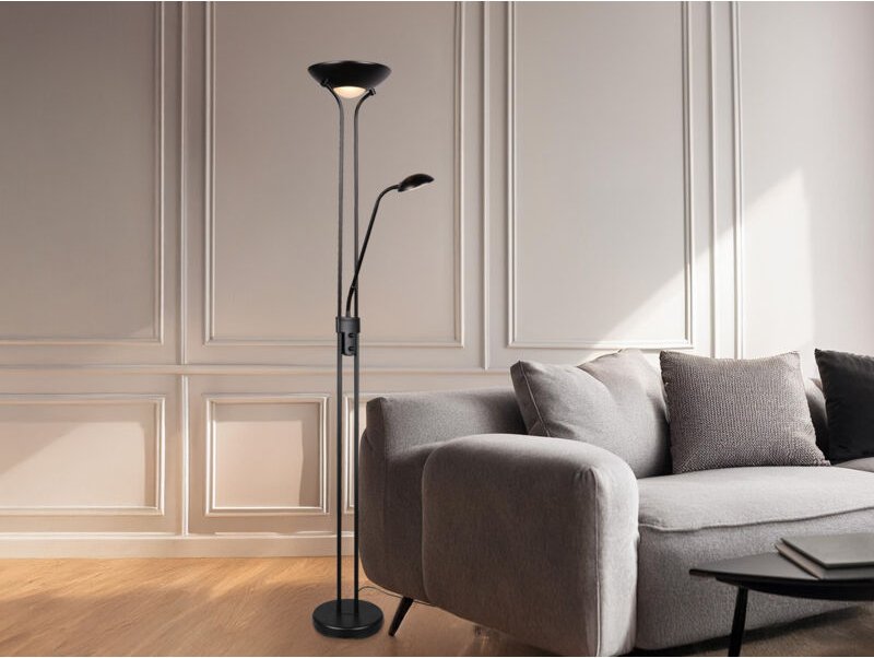 Reality Leuchten - Dimmbarer led Deckenfluter spock mit Leselampe, Schwarz Höhe 180cm