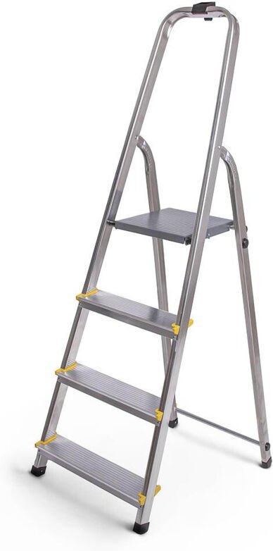 Stehleiter Dura 4 Sprossen aus Aluminium, leicht und zusammenklappbar, Antirutschbeschichtung, Plattformhöhe 75cm, Höchs...