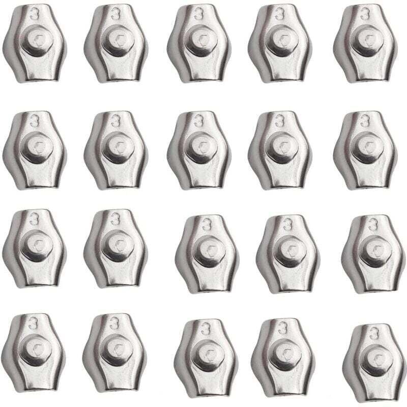 24-teilige Drahtseilklemmen, Drahtseilklemmen aus Edelstahl, M3-Stahldrahtseilklemmen, Metallkabelklemmen, für Wäschelei...