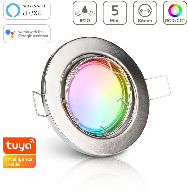 Einbauspot IP20 rund schwenkbar Sprengring - Farbe: Edelstahl-gebürstet - LED Leuchtmittel: GU10 5W RGB+CCT Smart Tuya