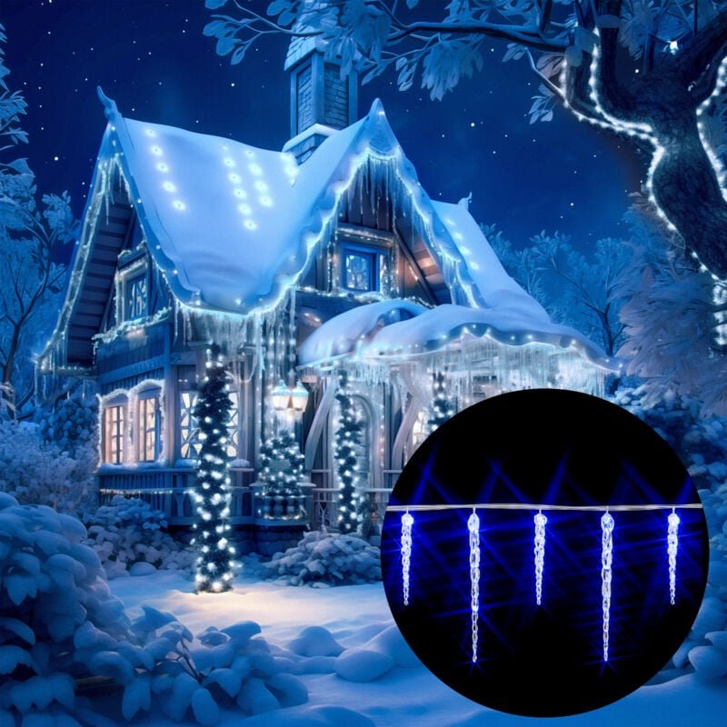 LED Lichterkette Eiszapfen Eisregen Innen Außen Weihnachtsbeleuchtung 40 Eiszapfen x 4 LEDs Blau