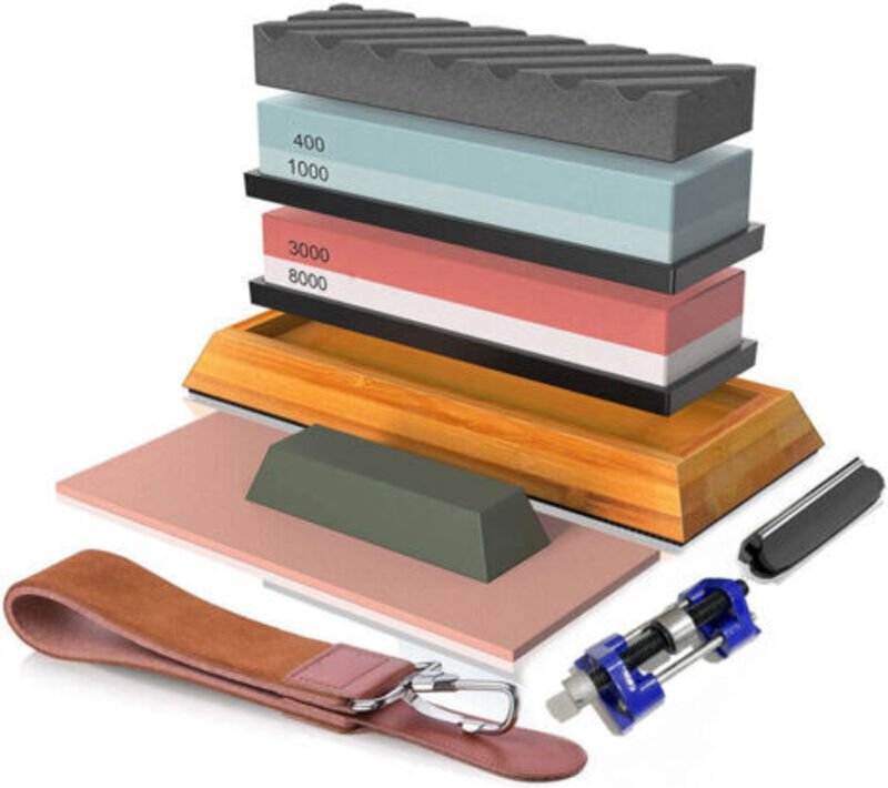 Ensoleille Doppelseitiger Schleifstein, Körnung 400/1000 und 3000/8000, rutschfeste Unterseite, Winkelführung für präzis...