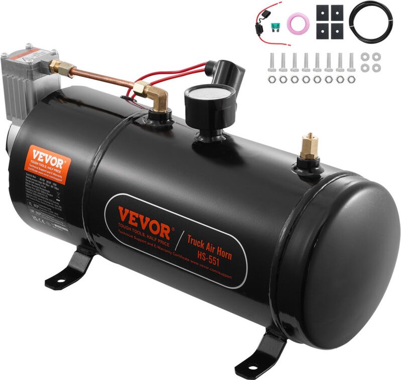 Mophorn - vevor 12-V-Luftkompressor-Set mit Tank 3 l, Zughorn-Luftkompressor-Satz, 90-120 psi Arbeitsdruck, Integriertes...