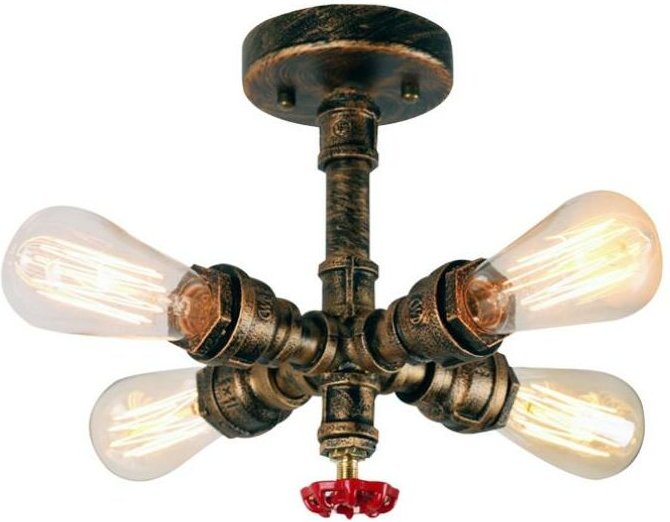Deckenleuchte im Industri Stil, 4 Flammig Kreativ Deckenlampe, Wasserrohr Kronleuchter für Wohnzimmer Schlafzimmer Esszi...