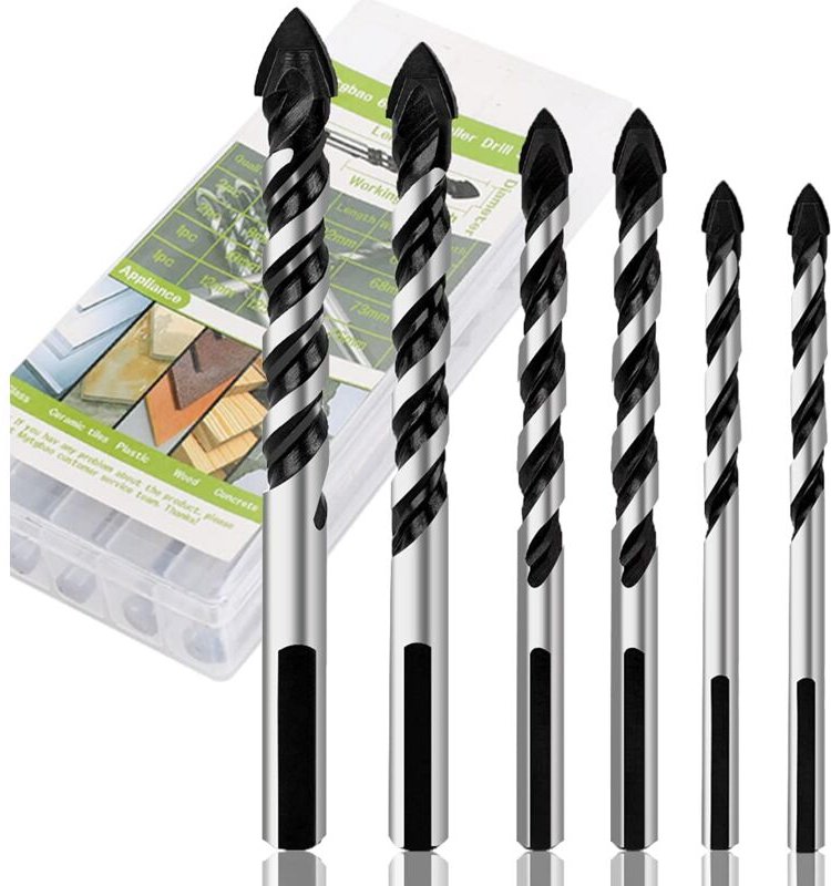 6-teiliges Keramikfliesenbohrer-Set, Steinbohrer für Glas, Ziegel, Fliesen, Beton, Kunststoff und Holz. Wolframkarbidspi...