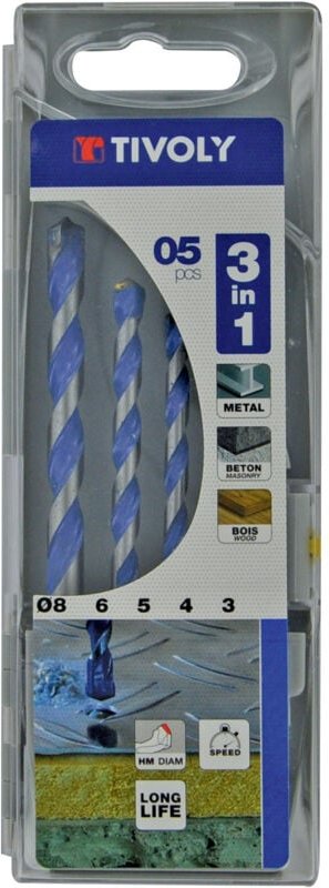 Thumbnail - Box mit 5 3in1-Mehrmaterialbohrern ø 3 bis 8 mm - Tivoly