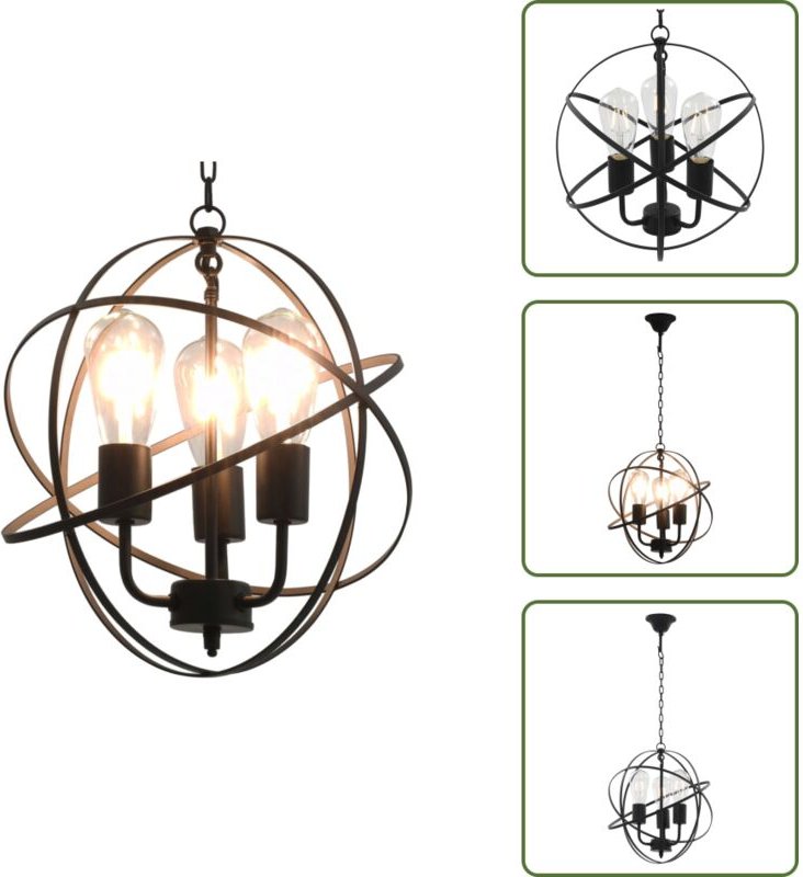 Vidaxl - Hängelampe Schwarz Kugel 3 x E27-Fassung - Hängeleuchte Schwarz - Metall Hängelampe - Kugellampe - Esstisch Bel...