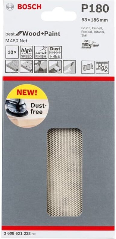 Bosch Schleifblatt M480 Net Best for Wood and Paint 93 x 186 mm 180 10 Stk