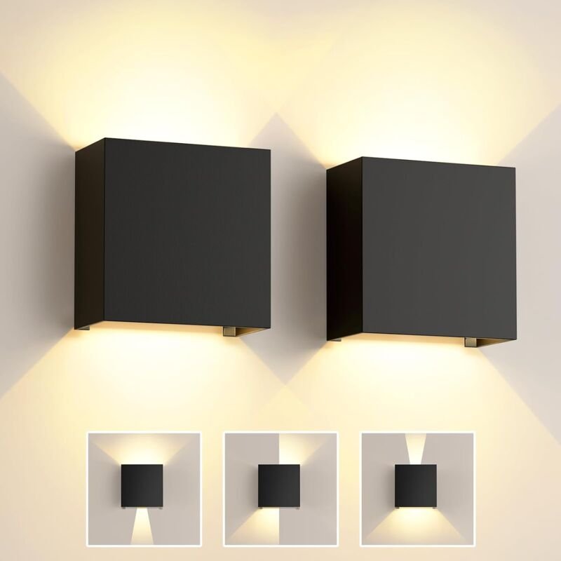 Thumbnail - 6W led Wandleuchte Innen, 2er Pack Schwarze Außenwandlampe, Einstellbarer Abstrahlwinkel, Warmweiß 3000K, Moderne Außenw...