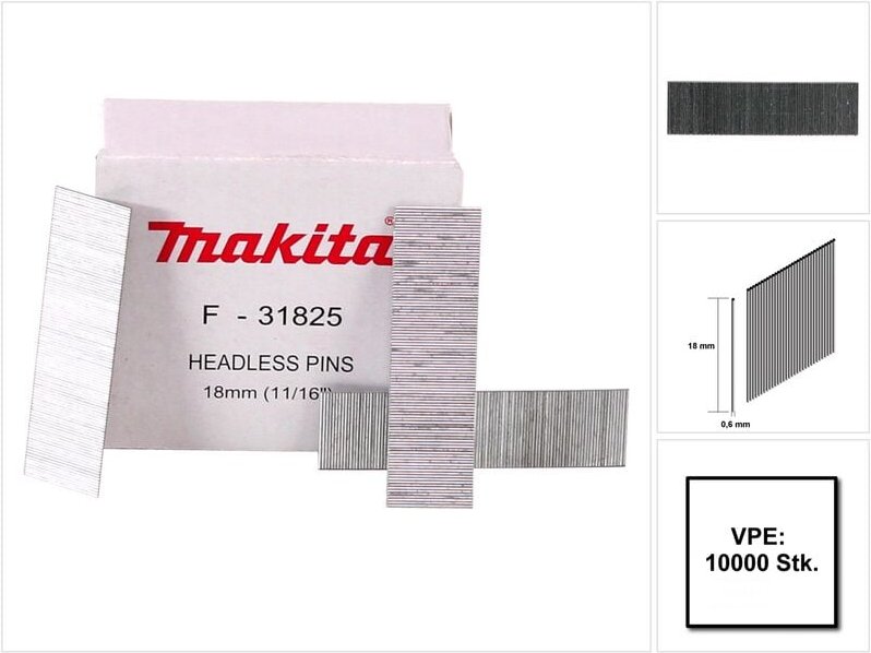 Stifte Pins 18 x 0,6 mm 10000 Stück ( F-31825 ) für Akku Pintacker DPT351 / DPT353 - Makita
