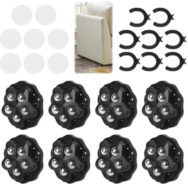 Set mit 8 robusten Kugellagerrollen, 360-Grad-selbstklebende Vollgummirollen für Möbel, Aufbewahrungsboxen, Kleingeräte ...