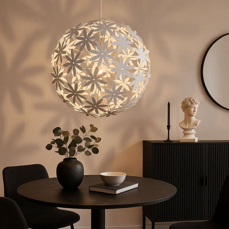 Thumbnail - Pendelleuchte Esstischleuchte Hängeleuchte Wohnzimmer zum Stecken in Blütenform, Kunststoff weiß, 1x E27, DxH 60x150 cm